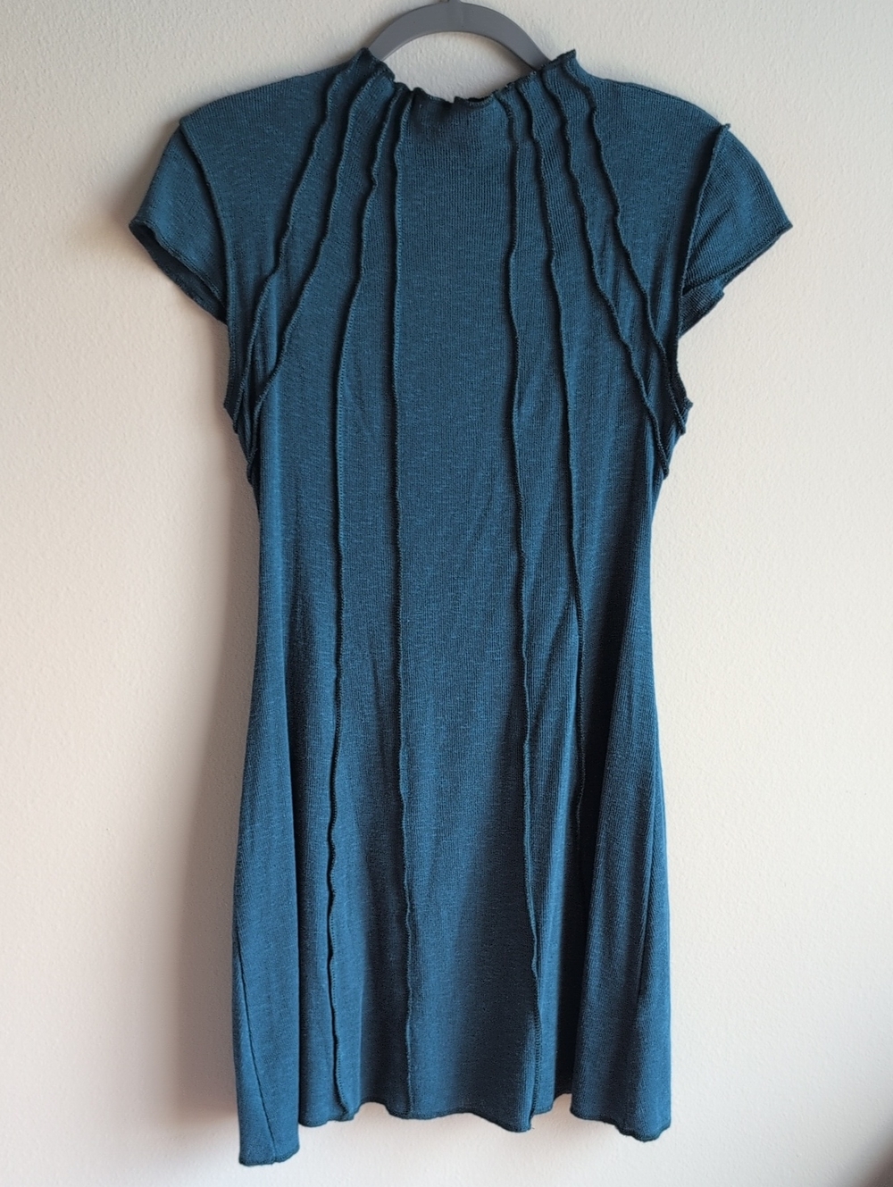 Teal Mock Neck Short-Sleeve Knit Dress, Size L